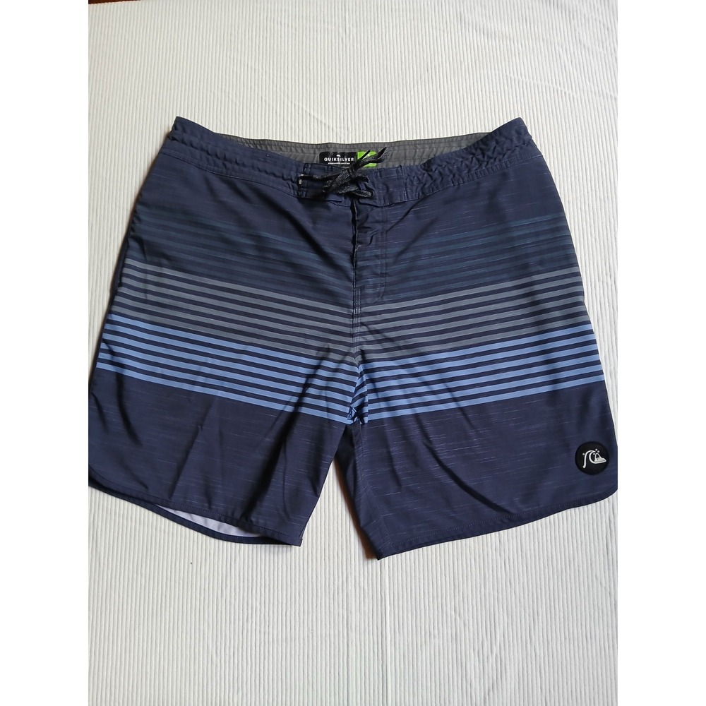 Quiksilver Mens Blue Striped Recycled Board Shorts Size 38 Swim Trunks